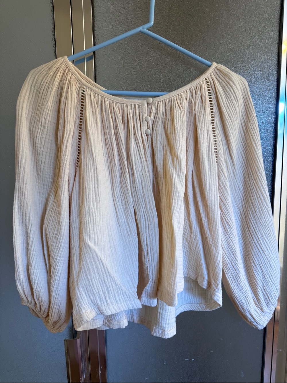 Lush Cream Gauze Peasant Blouse with Button Front